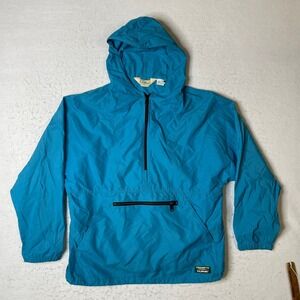 Vintage LL Bean Womens Medium Anorak Windbreaker Jacket Blue Teal Half Zip USA